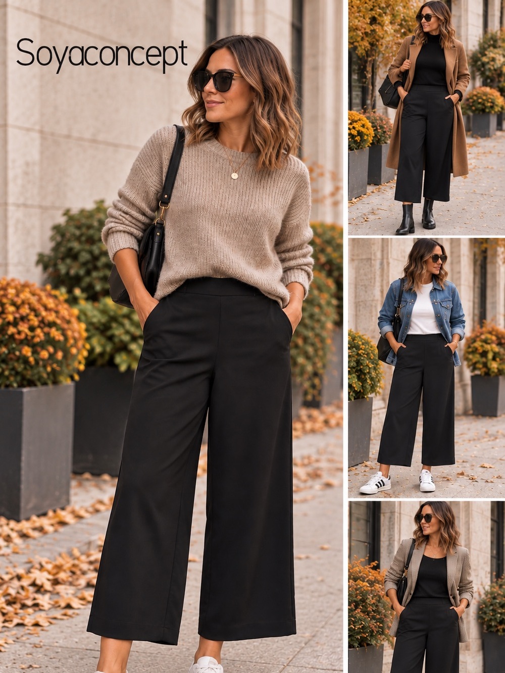 SoyaConcept Black Cropped Wide-Leg Pants